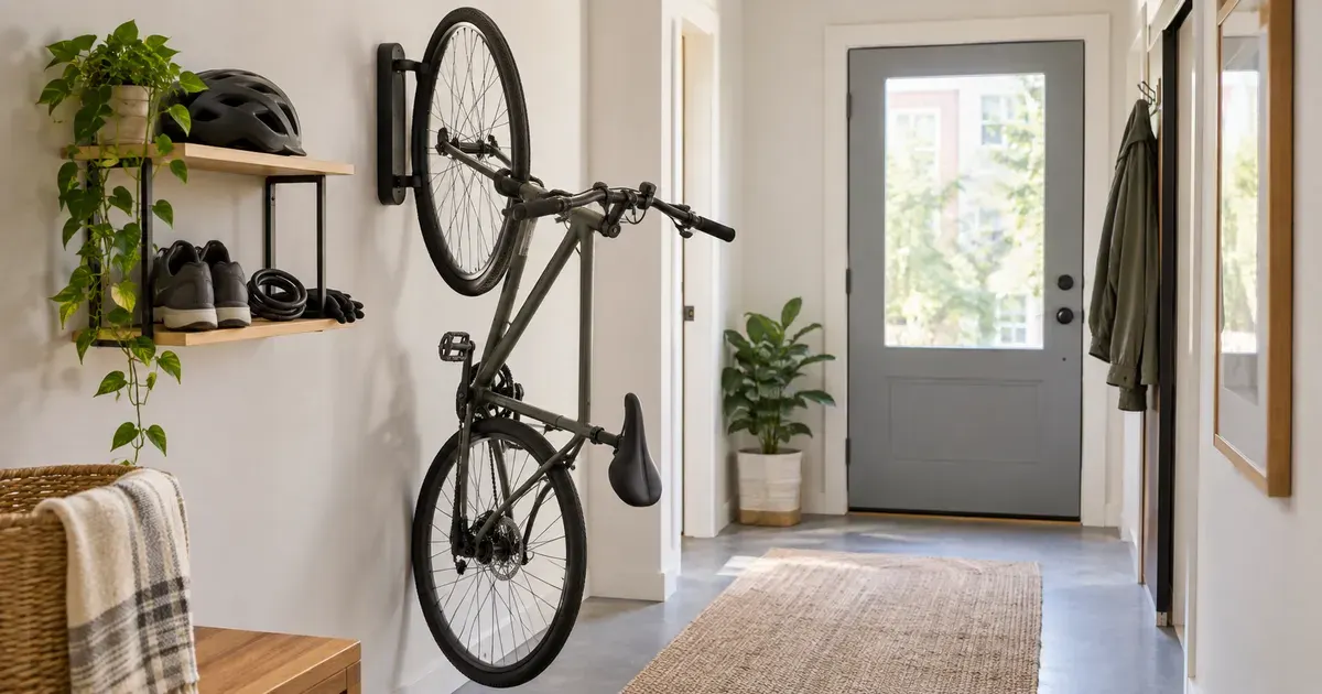 Wall-mounted bike racks with shelves for small spaces